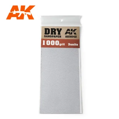 AK Interactive 9042 Dry Sandpaper 1000 Grit, 3 Sheets