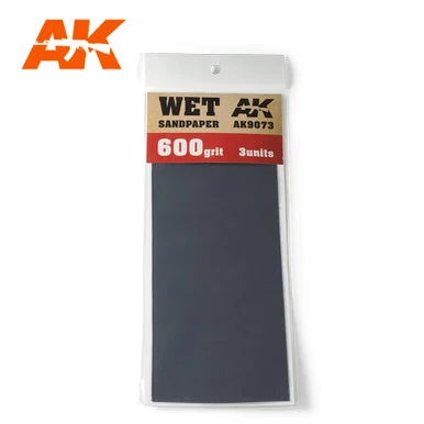 AK Interactive 9073 Wet Sandpaper 600 Grit, 3 Sheets