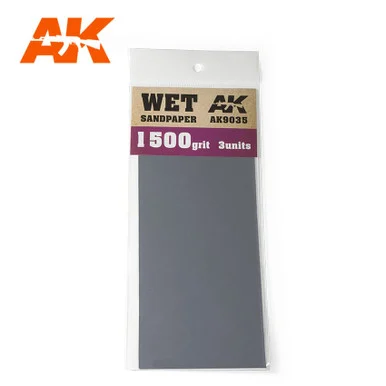 AK Interactive 9035 Wet Sandpaper 1500 Grit, 3 Sheets