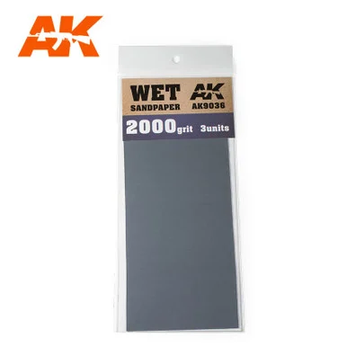 AK Interactive 9036 Wet Sandpaper 2000 Grit, 3 Sheets