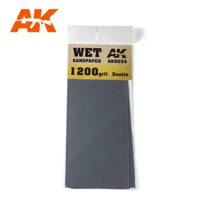AK Interactive 9034 Wet Sandpaper 1200 Grit, 3 Sheets