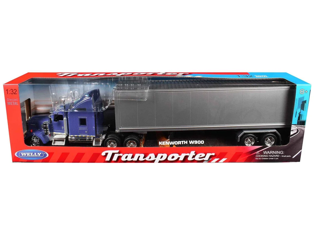 Kenworth W900 Truck Blue with Gray Container 1/32 Diecast Model by Welly