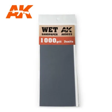 AK Interactive 9033 Wet Sandpaper 1000 Grit, 3 Sheets