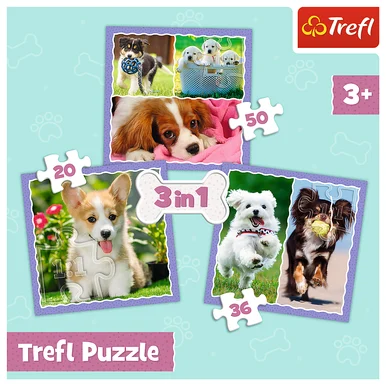 Trefl 34854 Preschool 3 in 1 Puzzle - Lovely Dogs