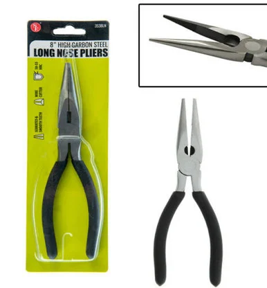 8" High Carbon Steel Long Nose Pliers with Wire Cutter - Sona Enterprises
