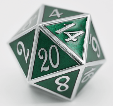 Foam Brain Games 4085 35mm Metal D20 - Silver with Emerald