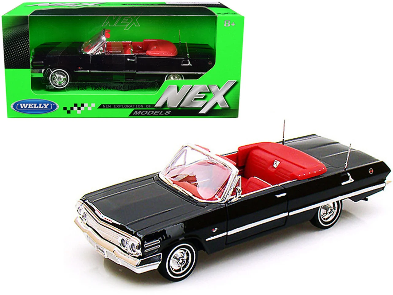 Chevrolet Impala 1963 Convertible (Black) 1:24 Scale Diecast Car - Welly