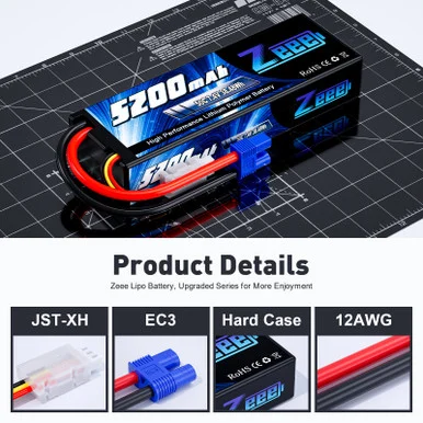 ZEEE Power 7.4V 50C 5200mAh 2S LiPo Battery EC3 Connector