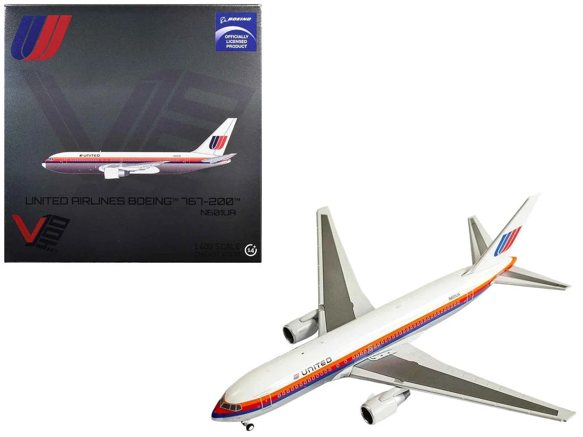 Boeing 767-200 Commercial Aircraft "United Airlines" (N601UA) White with Stripes 1/400 Diecast Model by V1:400