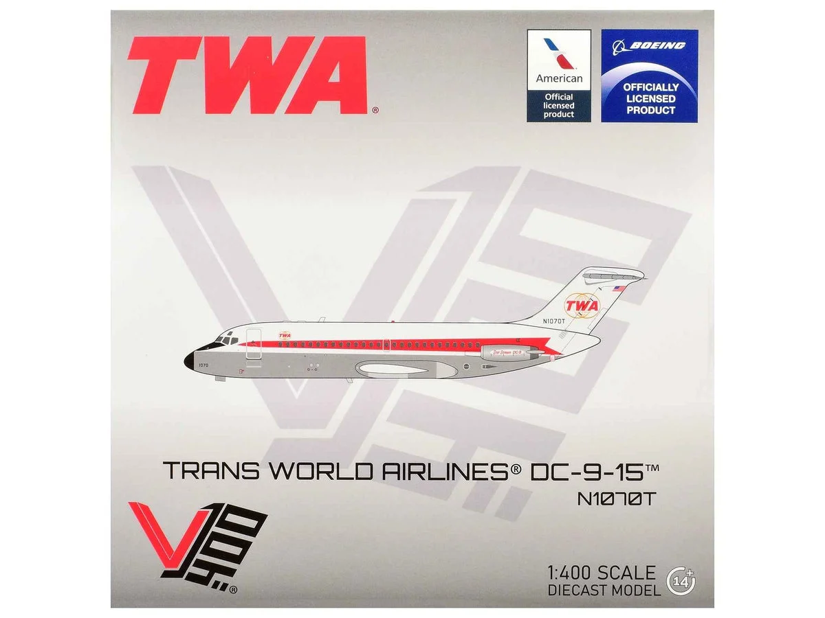 McDonnell Douglas DC-9-15 Commercial Aircraft "Trans World Airlines" (N1070T) White with Red Stripes 1/400 Diecast Model by V1:400