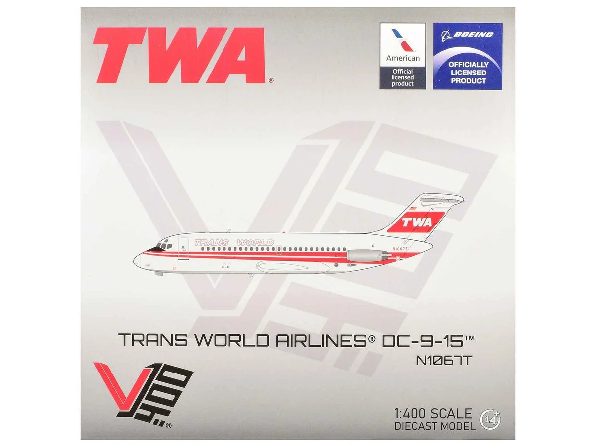 McDonnell Douglas DC-9-15 Commercial Aircraft "Trans World Airlines" (N1067T) White with Red Stripes 1/400 Diecast Model by V1:400