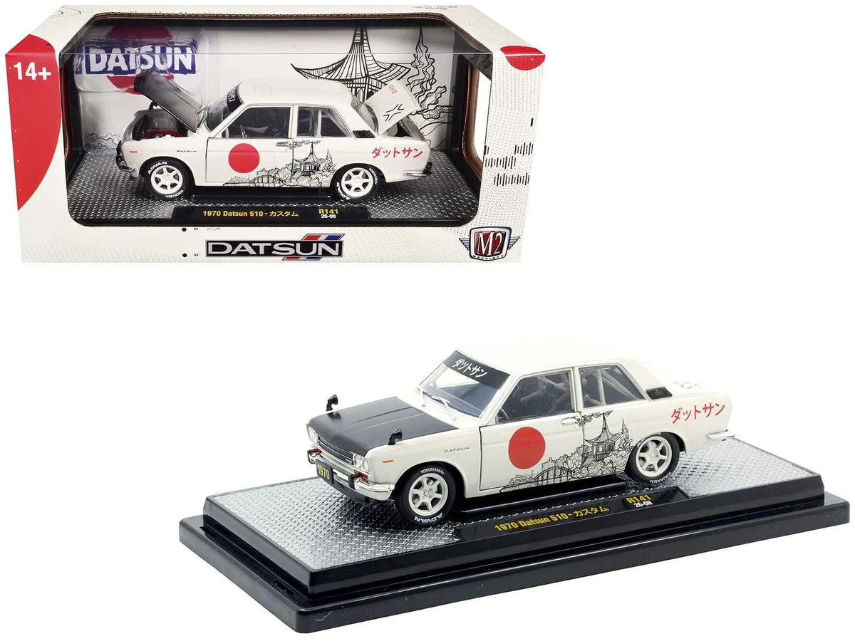 1970 Datsun 510 Light Gray with Japanese Graphics Limited Edition to 4050 pieces Worldwide 1/24 Diecast Model Car by M2 Machines