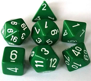 Chessex 25405 Opaque Green/White Polyhedral 7 Dice Set
