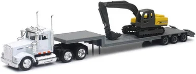 New Ray NRY15293A Kenworth W900 Lowboy W/Excavator 1/43 Scale Diecast Model