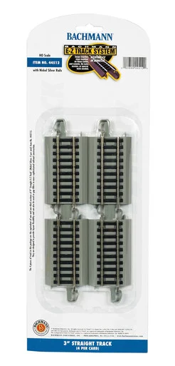 Bachmann 44512 HO Nickle Silver 3" Straight EZ Track Section, 4 Pack