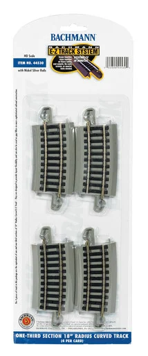 Bachmann 44530 HO Nickle Silver Scale One-Third Section 18" Radius Curved EZ Track Section, 4 Pack