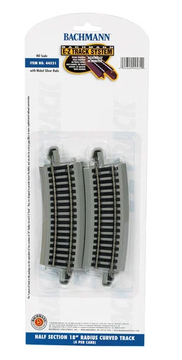 Bachmann 44531 HO Nickle Silver Half-Section 18" Radius Curved EZ Track Section, 4 Pack