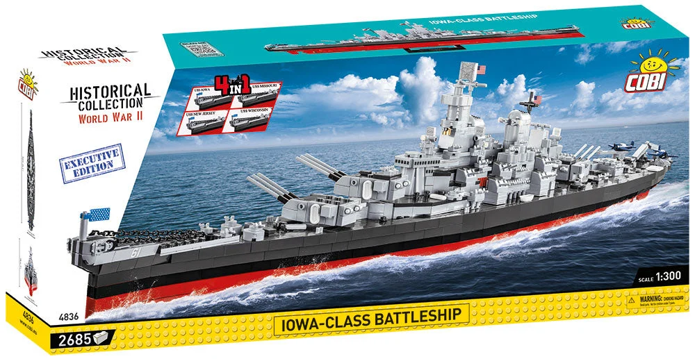 Iowa Class Battleship (4 in 1) Executive Edition, 1/300 Scale 2685 Piece Block Kit - Cobi