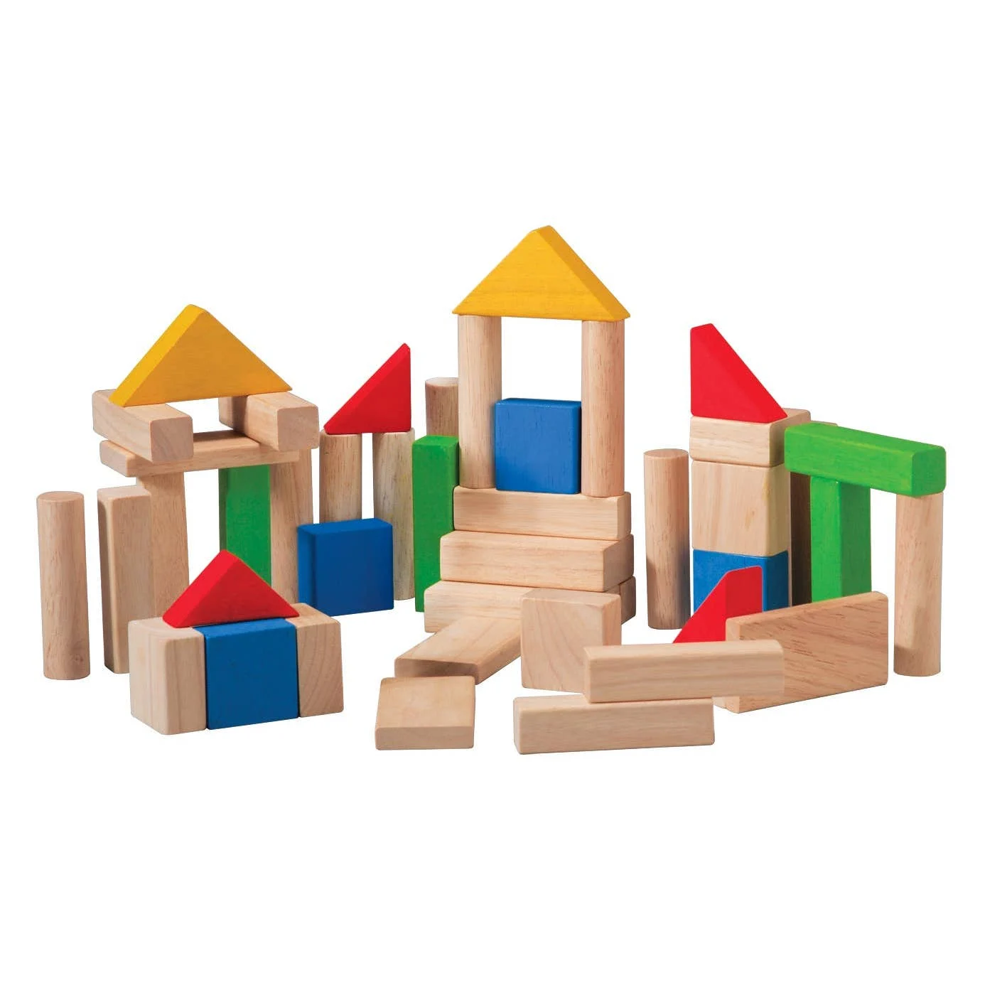 50 Natural and Colored Wooden Block Playset - Plan Toys