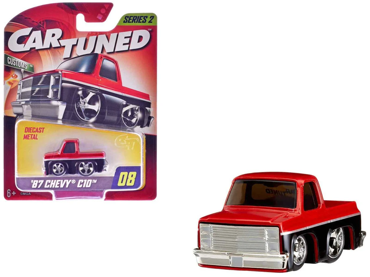 1987 Chevrolet C10 Pickup Truck Red Metallic and Black "Customs" Series 2 Diecast Model Car by CarTuned - Car Tuned