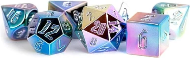 Metallic Dice Games 032 16mm Aluminum Plated Acrylic Polyhedral Rainbow Aegis Dice Set