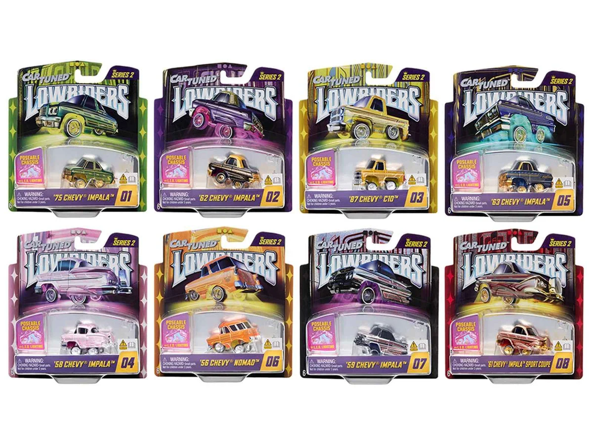 "Lowriders Show Glow" Series 2 Set of 8 Pieces Diecast Model Cars by CarTuned - Car Tuned