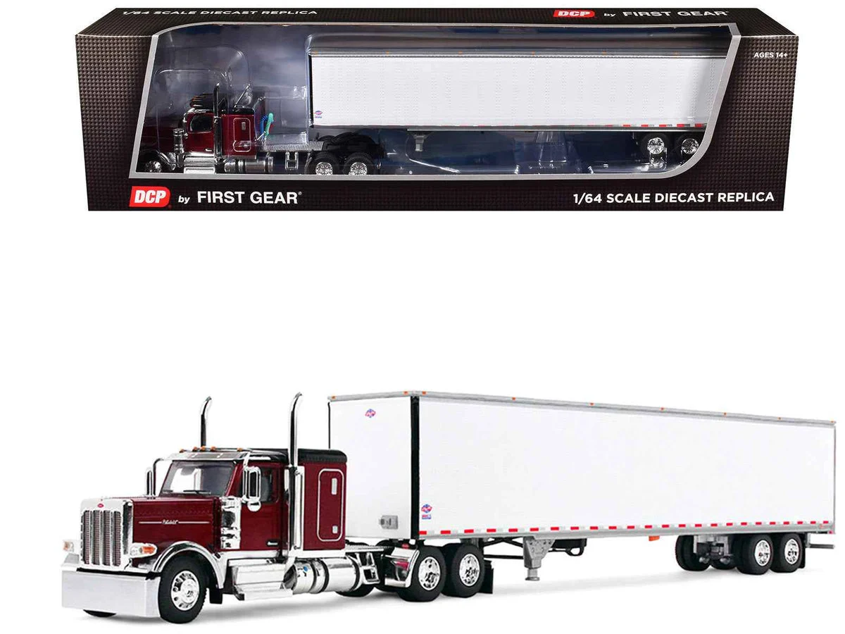 Peterbilt 589 with 58" Flat Top Sleeper and 53' Utility Trailer Legendary Red with Black Top 1/64 Diecast Model by DCP/First Gear
