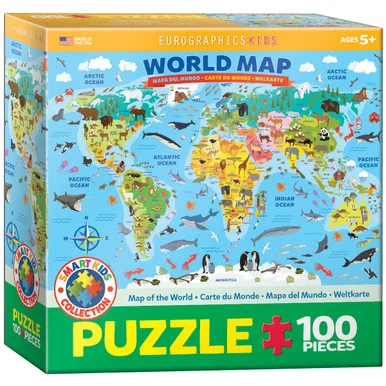 EuroGraphics 6100-5554 Illustrated Map of the World 100-Piece Puzzle