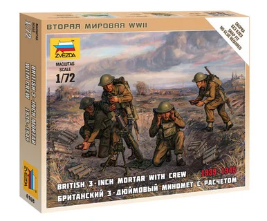 Zvezda 6168 British 3 Inch Mortar w/Crew 1939-45 1/72 Scale Figures Kit