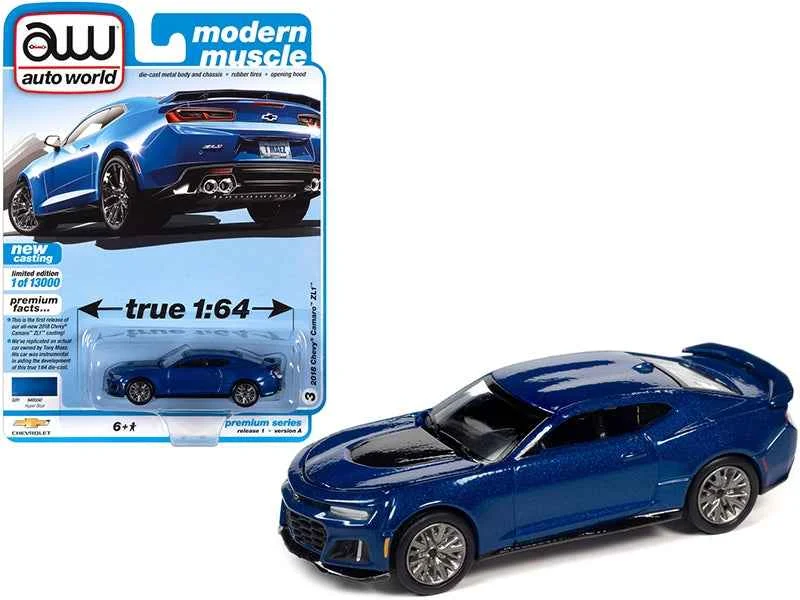 2018 Chevrolet Camaro ZL1 Hyper Blue Metallic "Modern Muscle" Limited Edition to 13000 pieces Worldwide 1/64 Diecast Model Car by Auto World - Autoworld