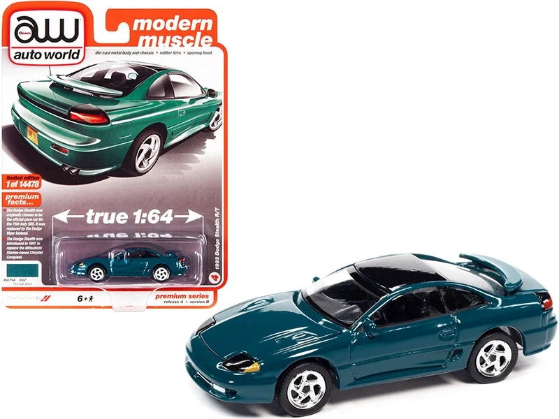 1993 Dodge Stealth R/T Peacock Green with Black Top "Modern Muscle" Limited Edition to 14478 pieces Worldwide 1/64 Diecast Model Car by Auto World - Autoworld