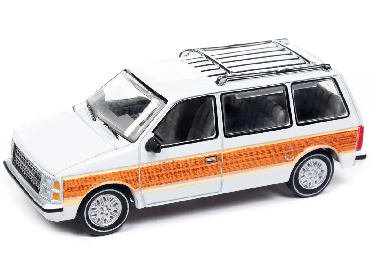 1985 Dodge Caravan Van White with Woodgrain Side Panels "Mighty Minivans" Series 1/64 Diecast Model Car by Auto World - Autoworld