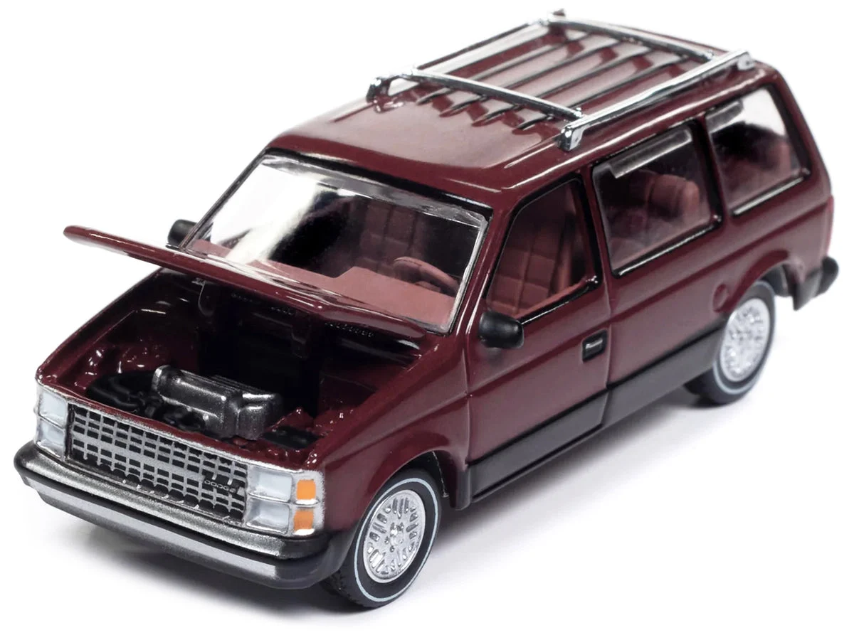 1985 Dodge Caravan Van Crimson Red and Black "Mighty Minivans" Series 1/64 Diecast Model Car by Auto World - Autoworld