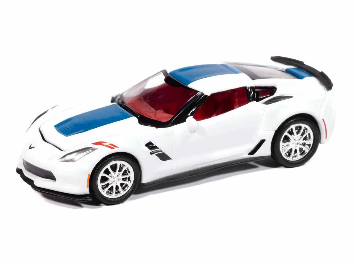 2018 Chevrolet Corvette Grand Sport Arctic White with Blue Stripe and Red Interior "Sports Cars" Series 1/64 Diecast Model Car by Auto World - Autoworld