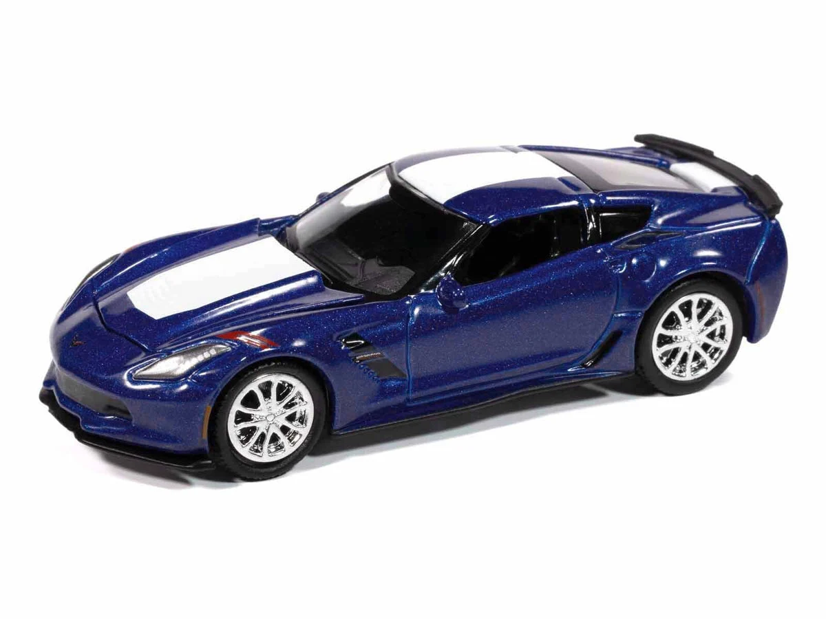 2018 Chevrolet Corvette Grand Sport Admiral Blue with White Stripe "Sports Cars" Series 1/64 Diecast Model Car by Auto World - Autoworld