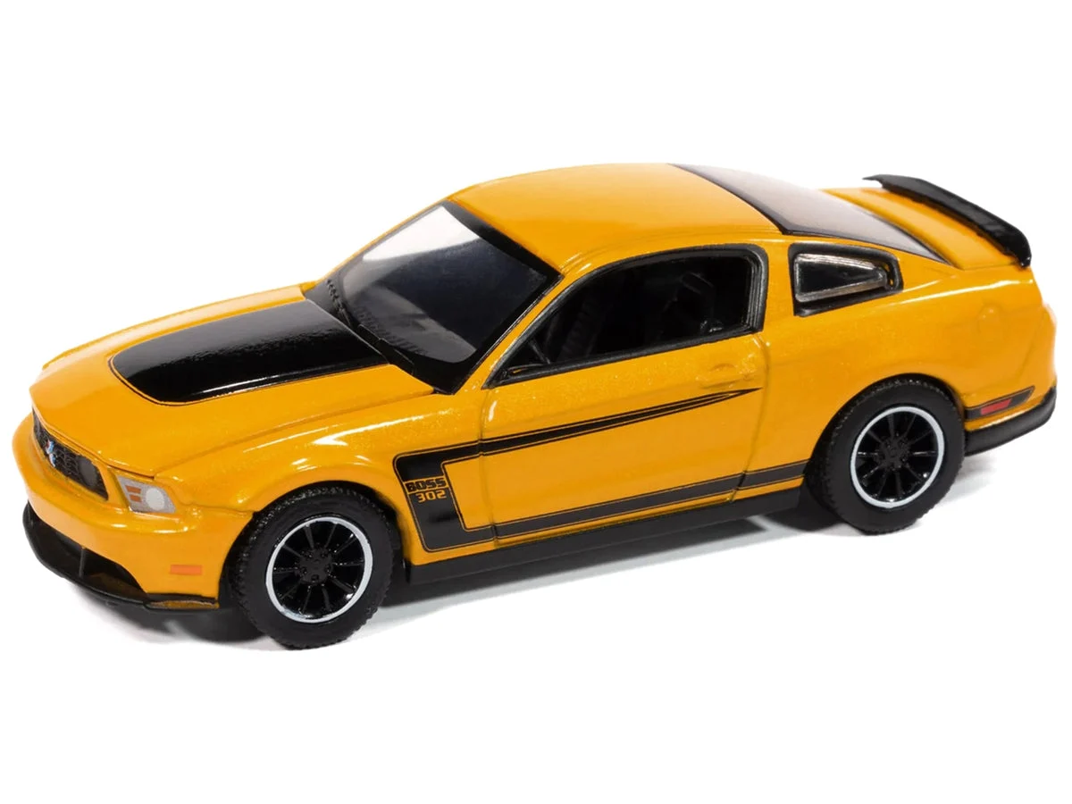 2012 Ford Mustang Boss 302 Yellow Blaze with Black Accents "Modern Muscle" Series 1/64 Diecast Model Car by Auto World - Autoworld