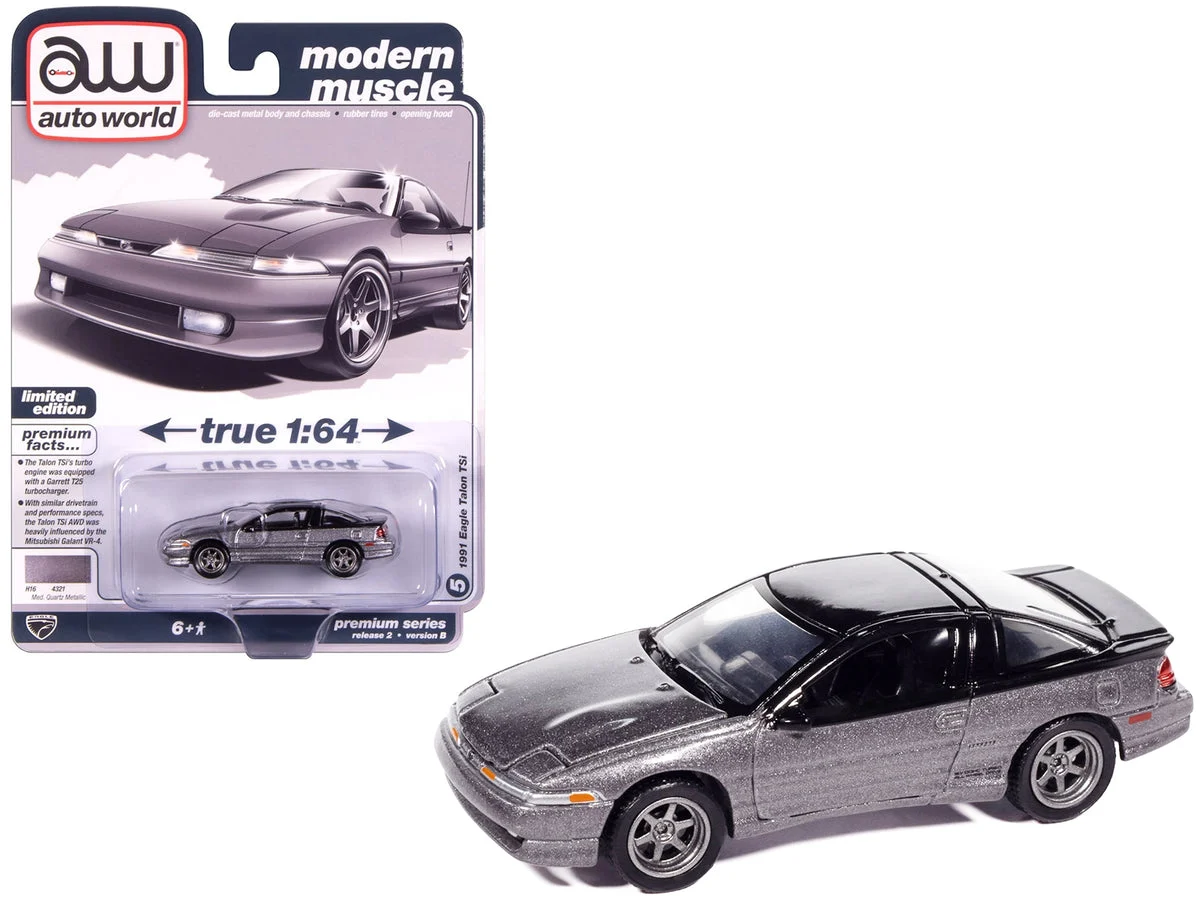 1991 Eagle Talon TSi Medium Quartz Metallic with Black Top "Modern Muscle" Series 1/64 Diecast Model Car by Auto World - Autoworld