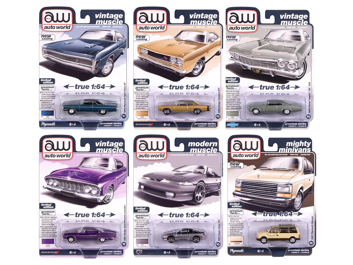 Auto World Premium 2025 Release 2 Set B of 6 pieces 1/64 Diecast Model Cars by Auto World - Autoworld