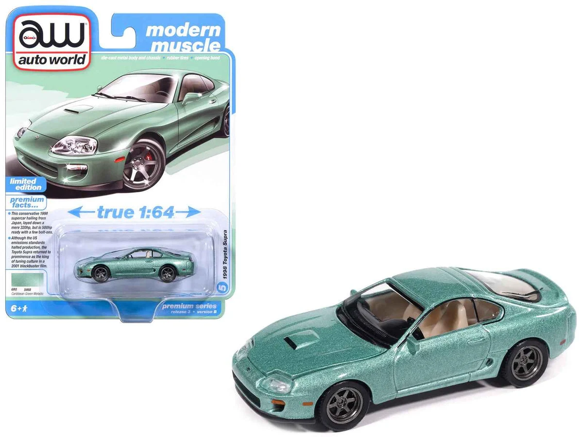 1998 Toyota Supra Caribbean Green Metallic "Modern Muscle" Series 1/64 Diecast Model Car by Auto World - Autoworld