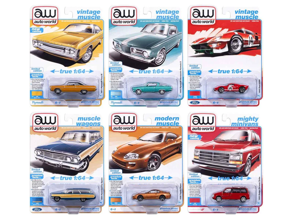 Auto World Premium 2025 Release 3 Set A of 6 pieces 1/64 Diecast Model Cars by Auto World - Autoworld