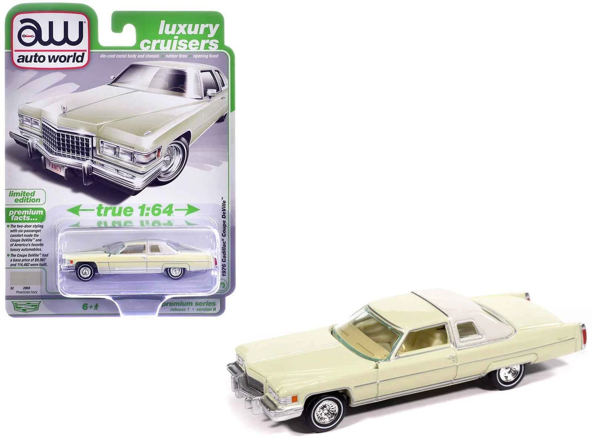 1976 Cadillac Coupe DeVille Phoenician Ivory "Luxury Cruisers" Series 1/64 Diecast Model Car by Auto World - Autoworld