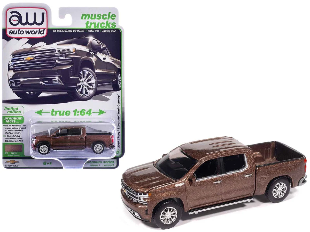 2019 Chevrolet Silverado High Country Pickup Truck Oakwood Brown Metallic "Muscle Trucks" Series 1/64 Diecast Model Car by Auto World - Autoworld