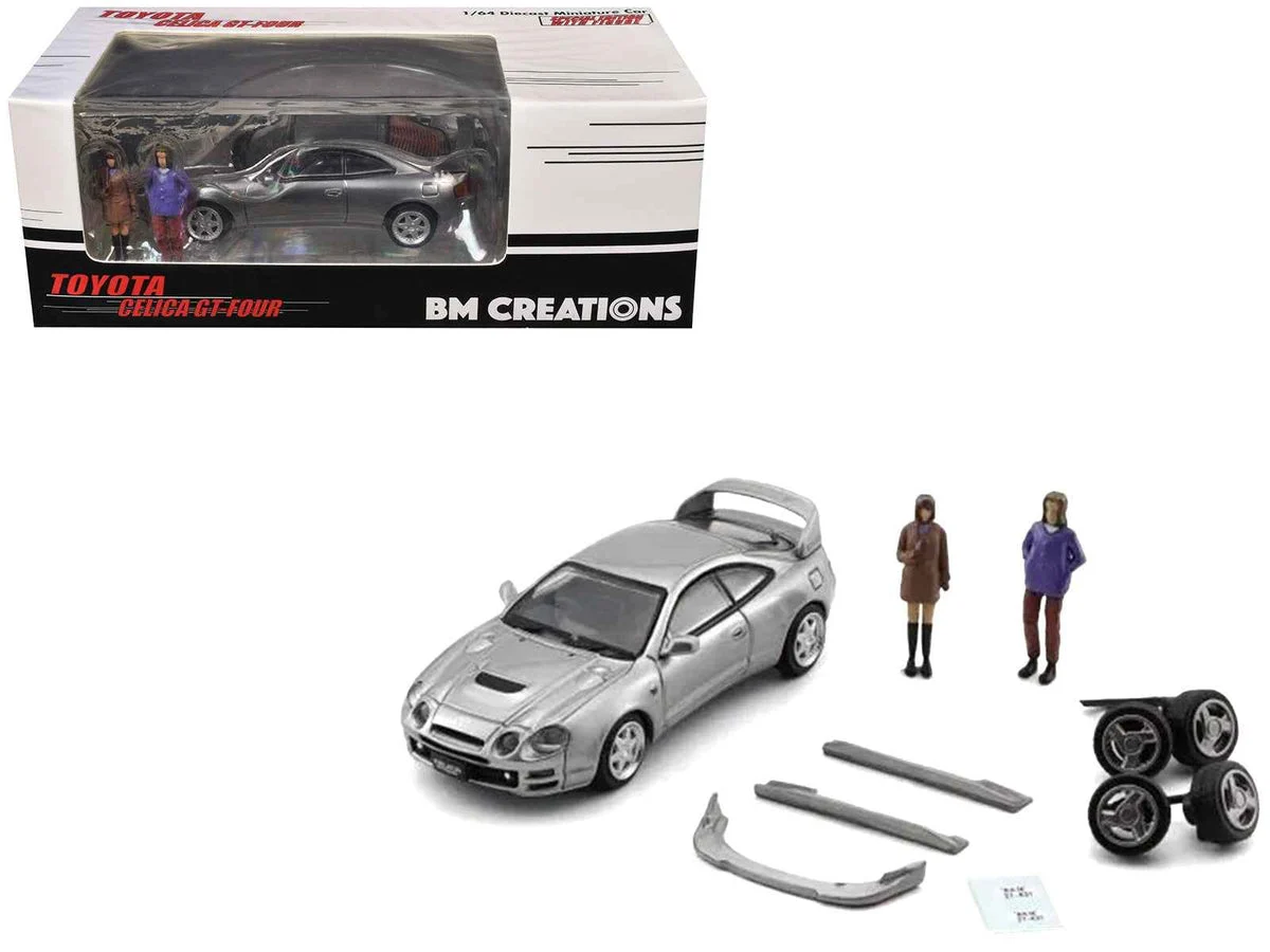 Toyota Celica GT-Four RHD (Right Hand Drive) ID Silver Metallic with 2 Figures and Accessories 1/64 Diecast Model Car by BM Creations