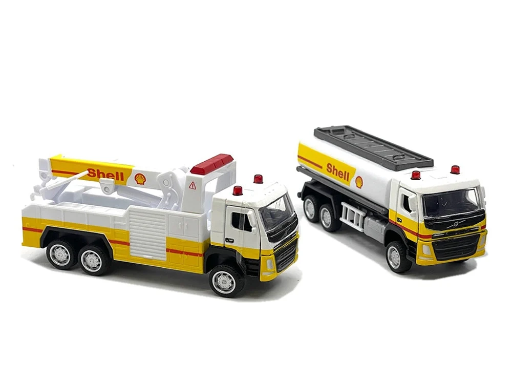 Shell Gas Station Playset with Volvo Oil Tanker and Volvo Tow Truck Diorama Set - Unbranded