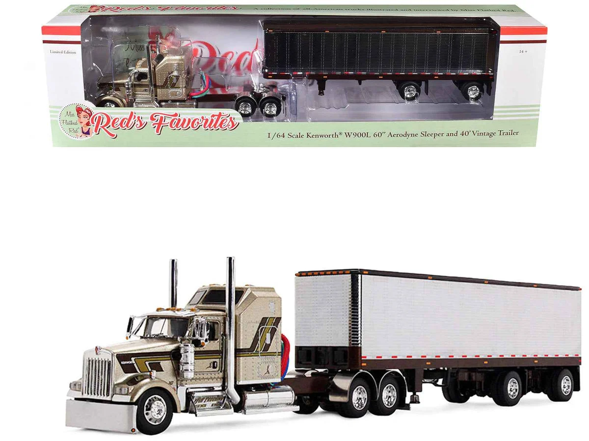 Kenworth W900L with 60" Aerodyne Sleeper and 40' Vintage Trailer "Red's Favorites - Jason Sanders" Beige with Stripes 1/64 Diecast Model by DCP/First Gear