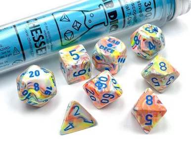 Chessex 30047 Festive Kaleidoscope/Blue Polyhedral 7-Dice Set (with bonus die)