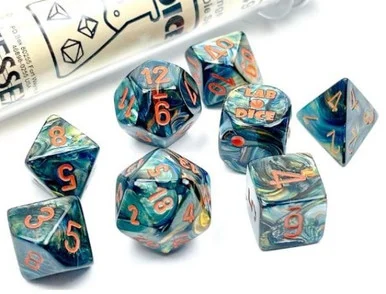 Chessex 30049 Lustrous Alpestris/Orange Polyhedral 7-Dice Set (with bonus set)
