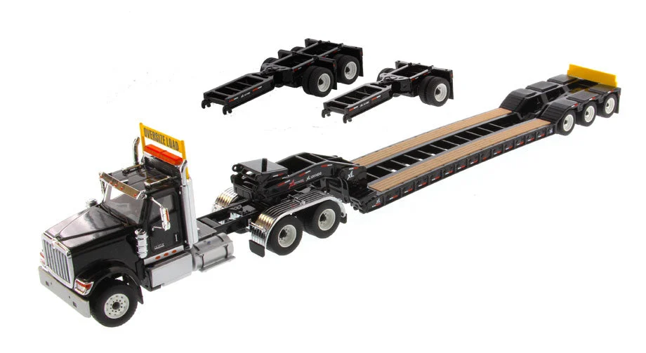 International HX520 Tandem Tractor (Black) W/ XL 120 Trailer (Black), 1:50 Scale Model - Diecast Masters