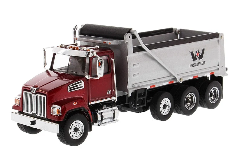Western Star 4700 SF (Metallic Red) W/ Dump Truck, 1:50 Scale Model - Diecast Masters