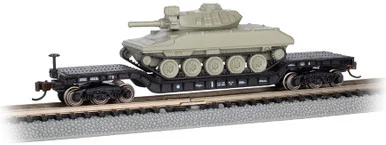 Bachmann 71386 N 52' Center Depressed Flat Car - Black w/ Green Sheridan Tank